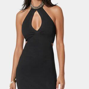 NWT Bebe Black Midi Dress keyhole front and side cutouts size Medium